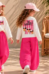 Kız Çocuk  Gabardin Pantolon Ördek Baskı Fuşyalı  Takım 