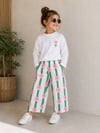 Kız Çocuk Gabardin Pantolon Pembe Çiçekli Takım