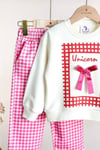 Kız Çocuk Gabardin Pantolonlu Unicorn Fiyonklu Takım