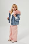 Kız Çocuk Peluş Detaylı Denim Ceket