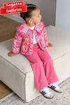 Kız Çocuk Pembe Kapitone Ceket Denim  Takım