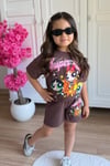 Kız Çocuk Powerpuff Kahve Şortlu Takım