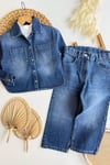 Kız Çocuk Taş İşlemeli Denim Takım