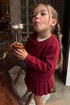 Kız Çocuk Toka Hediyeli Triko Etekli Bordo Takım
