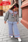 Kız Çocuk Triko Yakalı & Gabardin Pantolon Gri Takım