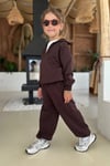 Unisex 3 İplik Balıkçı Yaka Fermuarlı Kahve Takım