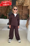 Unisex 3 İplik Balıkçı Yaka Fermuarlı Kahve Takım