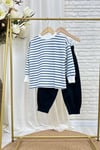 Unisex Basic Çizgili Lacivert Canvas Pantolon Takım
