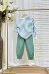 Unisex Basic Çizgili Yeşil Canvas Pantolon Takım