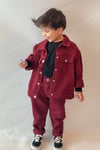 Unisex Bordo Denim Takım