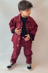 Unisex Bordo Denim Takım