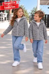 Unisex Fermuarlı Peluş Gri Hırka