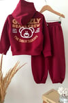 Unisex Kapüşonlu Bordo Bear Baskılı Takım