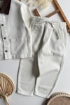 Unisex Krem Yakalı Denim Takım