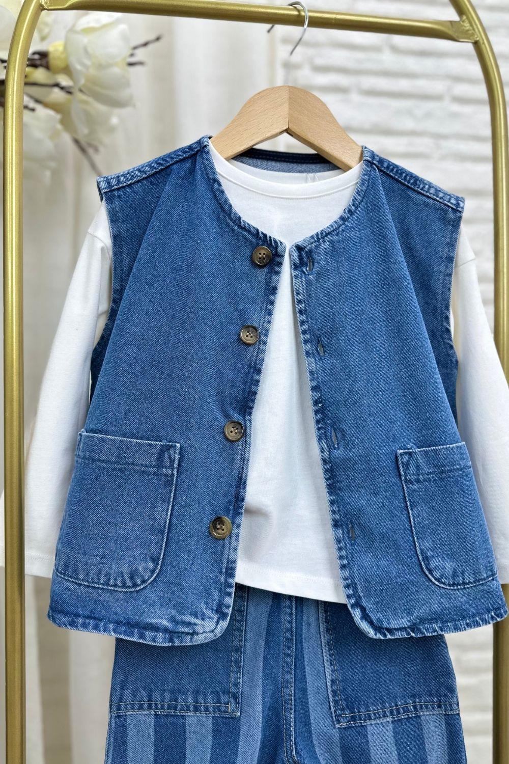 Unisex Laciel Yelek & Jean Denim Takım
