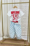 Unisex New York Damalı Jean Takım