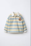 Unisex Polo Yaka Ayıcıklı Nakışlı Mavili Sweatshirt