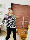 Çizgili Pembe Kalp Triko