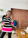 Çizgili Pembe Triko Kazak