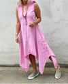 Gabardin Kumaş Pembe Elbise