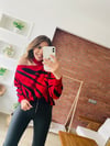 Kırmızı Omuz Detay Zebra Kazak
