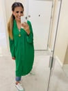 Yeşil Örme Kumaş Uzun Ceket
