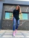 Zincir Detaylı Siyah Tshirt