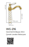 Pure Geometrik Beyaz Gold Tezgah Üstü Çanak Lavabo Armatürü Wg-216 WG-216