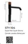 Pure Stil Mat Siyah Bronz Tezgah Üstü Çanak Lavabo Armatürü Sty-104 STY-104