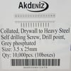 Akdeniz Şeritli Alçıpan Vidası Matkap Uçlu 3,5*25mm 1000 Adet