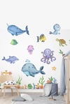  Eğitici Sevimli Deniz Hayvanları ve Bitkiler Sticker Seti (Büyük Boy)