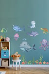  Eğitici Sevimli Deniz Hayvanları ve Bitkiler Sticker Seti (Büyük Boy)