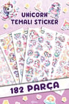 182 Adet Unicorn Sticker Seti - Kalem Suluk Defter Cam Masa Laptop Tablet Sticker Suya Dayanıklı