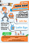 190 Adet Kişiye Özel Okul Etiketi İsimli Kalem Defter Suluk Etiket Dayanıklı Etiket Bilippi temalı