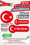 190 Adet Kişiye Özel Okul Etiketi İsimli Kalem Defter Suluk Etiket Dayanıklı Etiket Türk Bayrağı