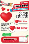190 Adet Kişiye Özel Okul Etiketi İsimli Kalem Defter Suluk Etiket Suya Dayanıklı Etiket Kalpli