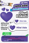 190 Adet Kişiye Özel Okul Etiketi İsimli Kalem Defter Suluk Etiket Dayanıklı Etiket Renkli Mor Kalp