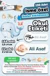 190 Adet Kişiye Özel Okul Etiketi İsimli Kalem Defter Suluk Etiket Suya Dayanıklı Etiket Balıklar