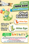 190 Adet Kişiye Özel Okul Etiketi İsimli Kalem Defter Suluk Etiket Suya Dayanıklı Etiket Dinazorlar