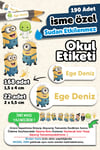 190 Adet Kişiye Özel Okul Etiketi İsimli Kalem Defter Suluk Etiket Suya Dayanıklı Etiket Minion