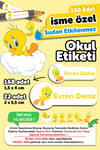 190 Adet Kişiye Özel Okul Etiketi İsimli Kalem Defter Suluk Etiket Dayanıklı Etiket Tweety