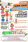 190 Adet Kişiye Özel Okul Etiketi İsimli Kalem Defter Suluk Etiket Dayanıklı Etiket Vazolu Çiçek