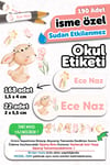 190 Adet Kişiye Özel Okul Etiketi İsimli Kalem Defter Suluk Etiket Suya Dayanıklı Etiket Tavşan Tema