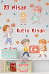23 Nisan Sticker Seti ŞEFFAF, Çocuk Bayramı 23 Nisan Okul Ev Süsleme Sticker Seti Şeffaf Çift Yön