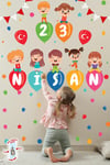 23 Nisan Temalı Bayraklı Çift Taraflı Baskılı Sticker Seti, 23 Nisan Cam Duvar Çocuk Bayramı Sticker