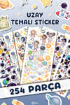 254 Adet Uzay Temalı Sticker Seti - Kalem Suluk Defter Cam Masa Laptop Tablet Sticker Suya Dayanıklı