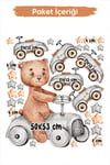 Araba Kullanan Sevimli Ayıcık Küçük Arabalar ve Yıldızlar Çocuk Bebek Odası Sticker Seti