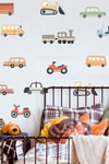 Arabalar Çocuk Bebek Odası Stickerı - Sevimli Pastel Renklerde Arabalar Çocuk Bebek Odası Cam Duvar Sticker Seti