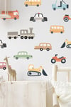 Arabalar Çocuk Bebek Odası Stickerı - Sevimli Pastel Renklerde Arabalar Çocuk Bebek Odası Cam Duvar Sticker Seti
