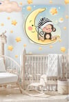 Ayda Oturan Maymun Bulut ve Yıldızlar Çocuk Bebek Odası Sticker S
